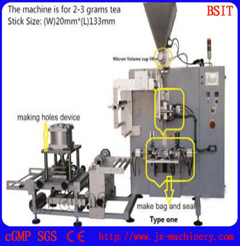 Stick tea bag packing machine with hole and envelope back sealing for infusion stick tea