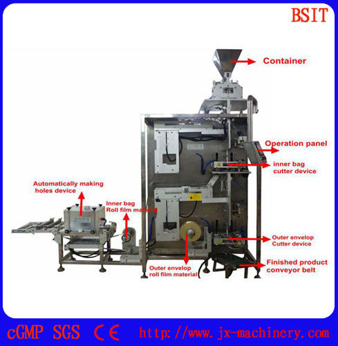 Stick tea bag packing machine with hole and envelope back sealing for infusion stick tea